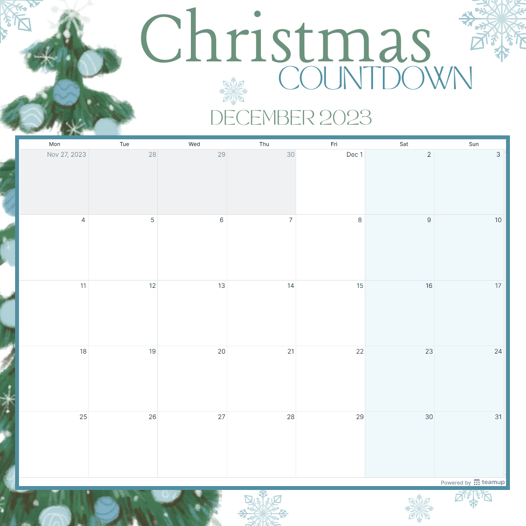 christmas countdown calendar templates - teamup